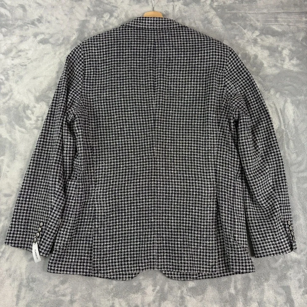 Stafford Houndstooth Sport Coat Blazer Men's 46R Blue White Classic Fit NWT